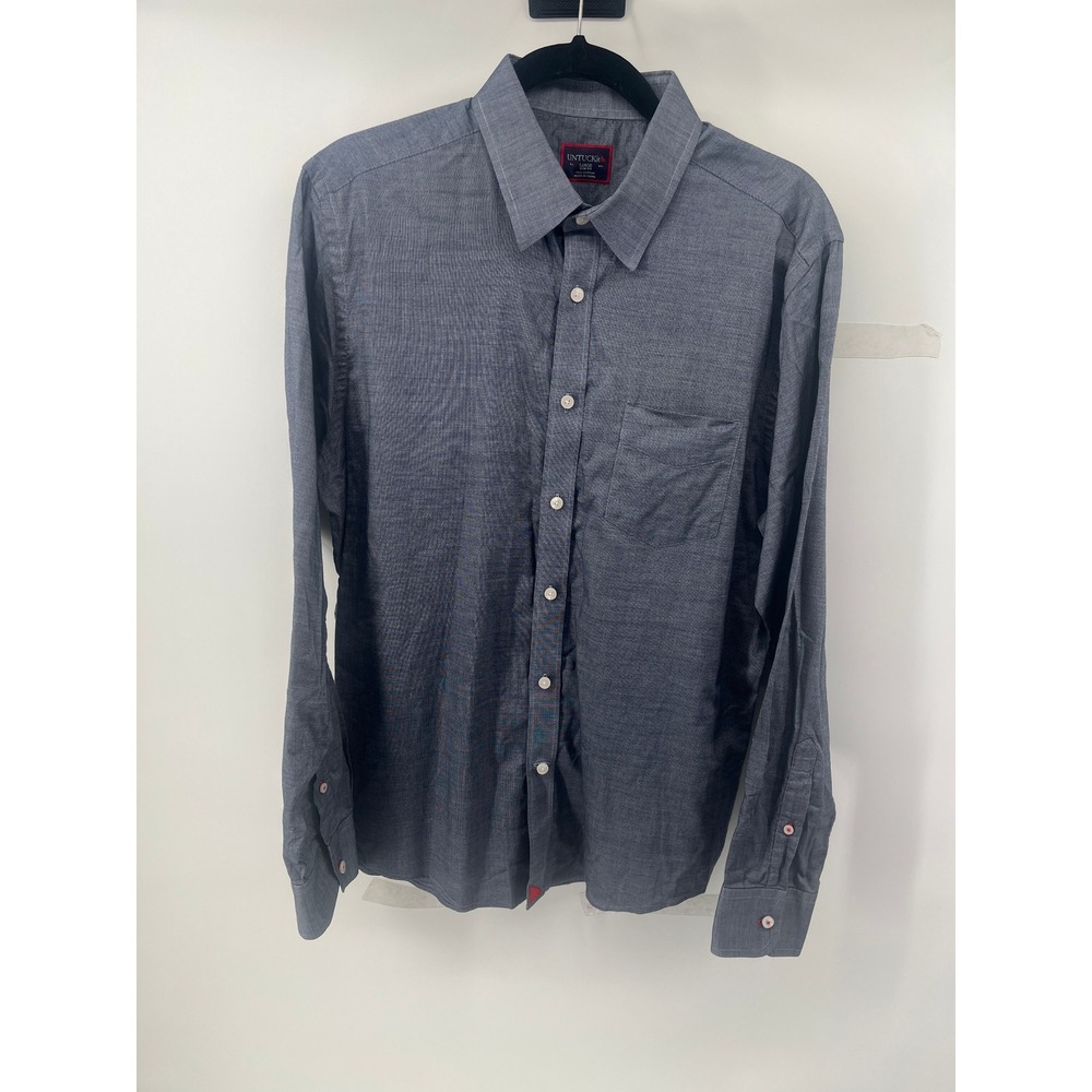 UNTUCKit Mens Slim Fit Long Sleeve Button Down Shirt Navy Blue Cotton Large - Picture 1 of 7